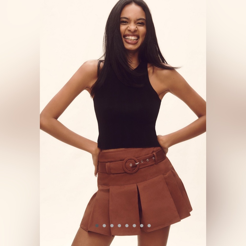 Anthropologie Brown Pleated Belted Skort